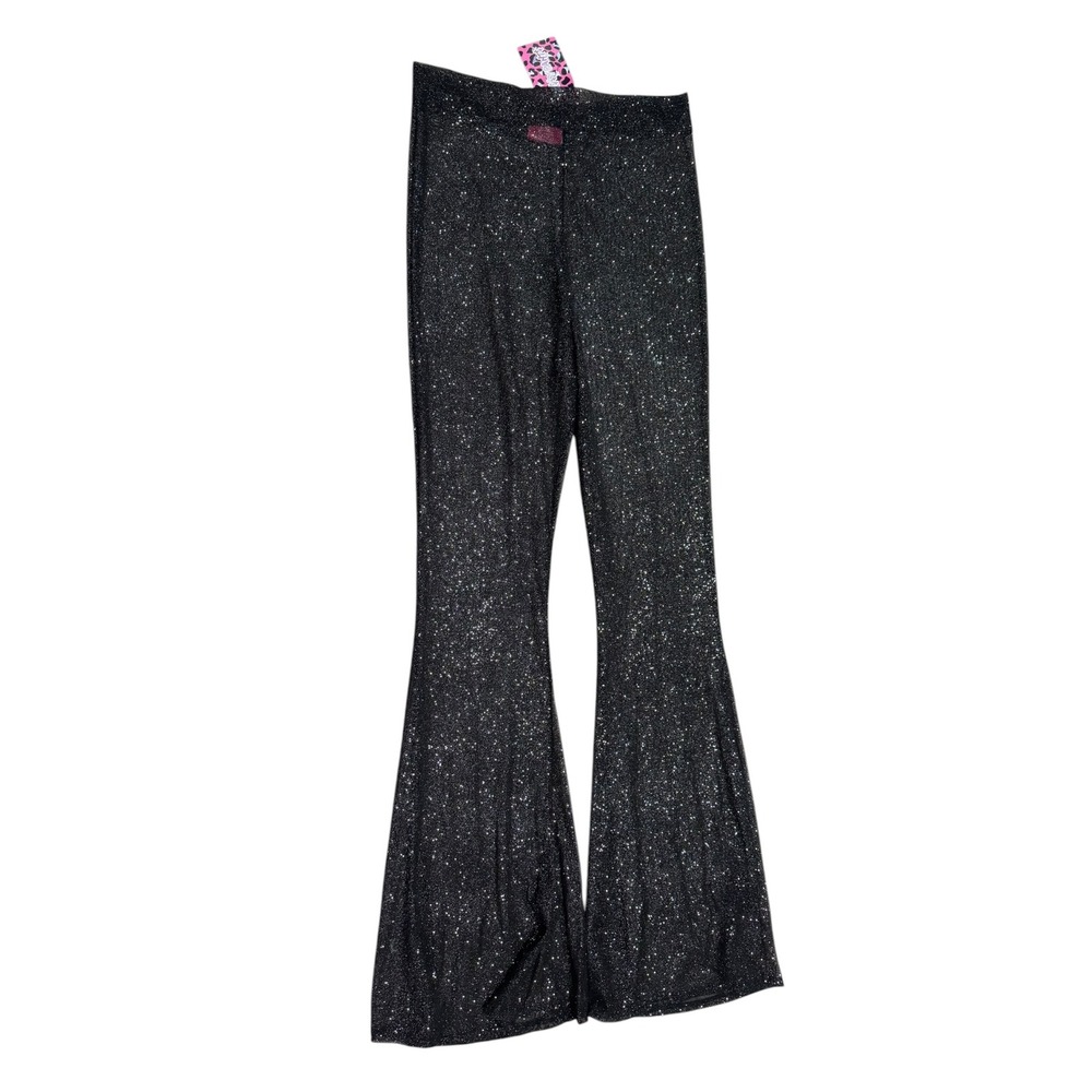 Sassypants the Label NWT Black Mesh Glitter Flare Pants Sz 14 Festival rave - Picture 2 of 5
